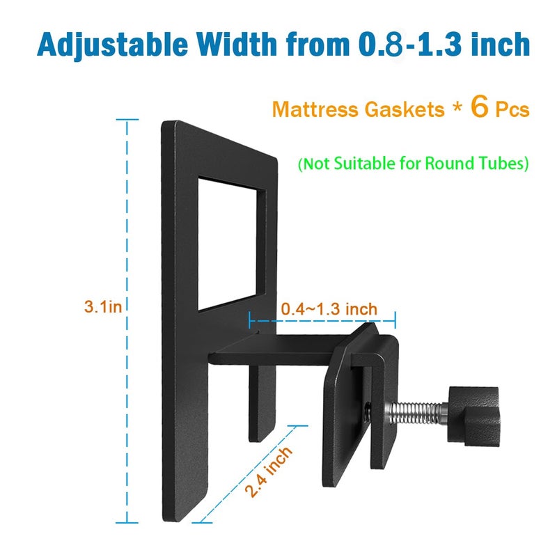 SHLAND Non Slip Mattress Gaskets for Metal Bed Frame,6 PCS Mattress Holder in Place Gripper,Keep Mattress from Sliding, Adjustable Anti-Slip Baffle, Black - Image 2